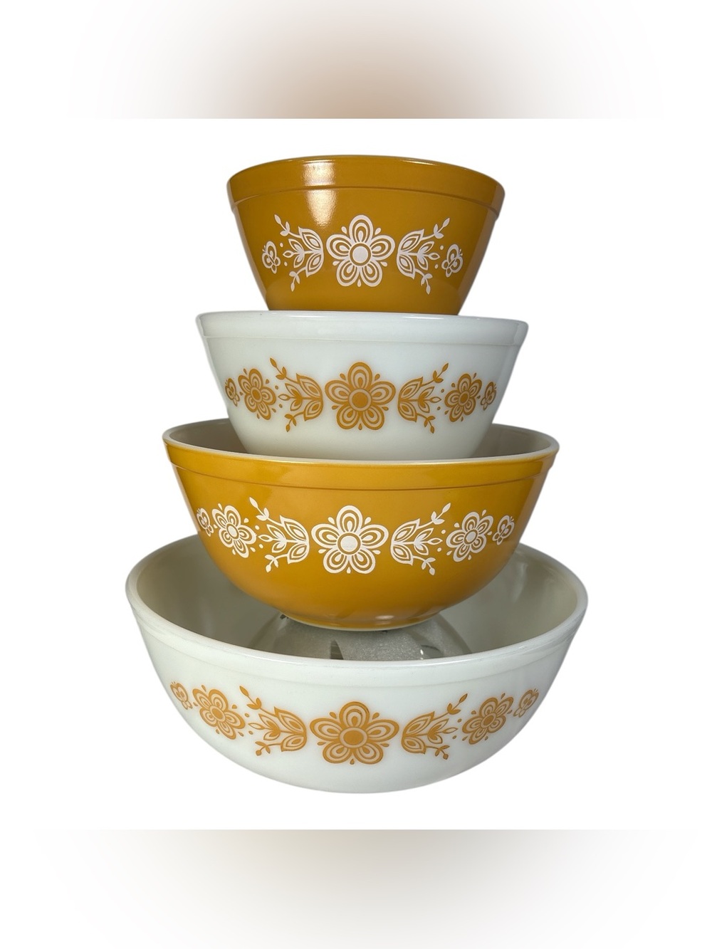 Vintage PYREX Butterfly Gold Nesting Mixing Bowl 4 Piece Set 401, 402, 403, 404